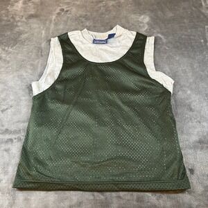 Basic Editions Youth Shirt Jersey Green Gray Sleeveless Vintage‎ Kids Size 10/12